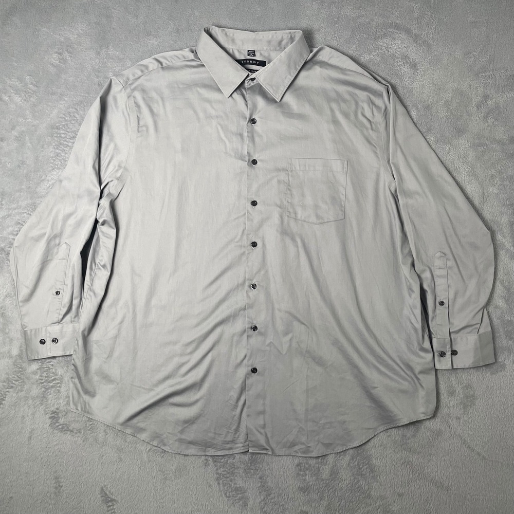 SYNRGY Dress Shirt Men 19 34/35 Grey Non Iron Button Up Clean Classic Minimalist